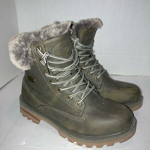 Lugz Green Empire Hi-Fur Lace-Up Women’s Outdoor Ankle Boots Size 8 Faux Fur
